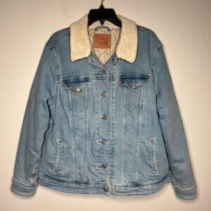 Levi's Blue Denim Jacket with White Sherpa Collar